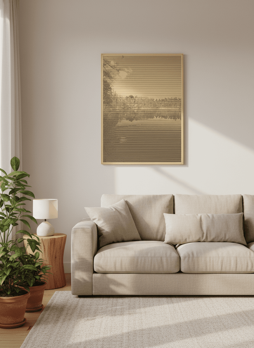 W salonie nad kanapą